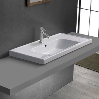 Bathroom Sink Drop In Sink With Counter Space, Modern, Rectangular CeraStyle 031200-U/D